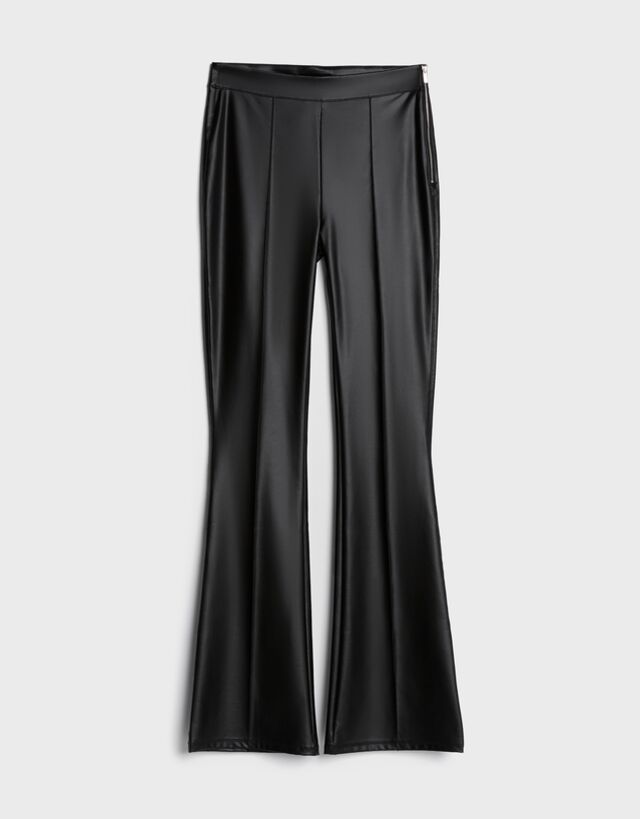 Faux leather flared trousers - null 