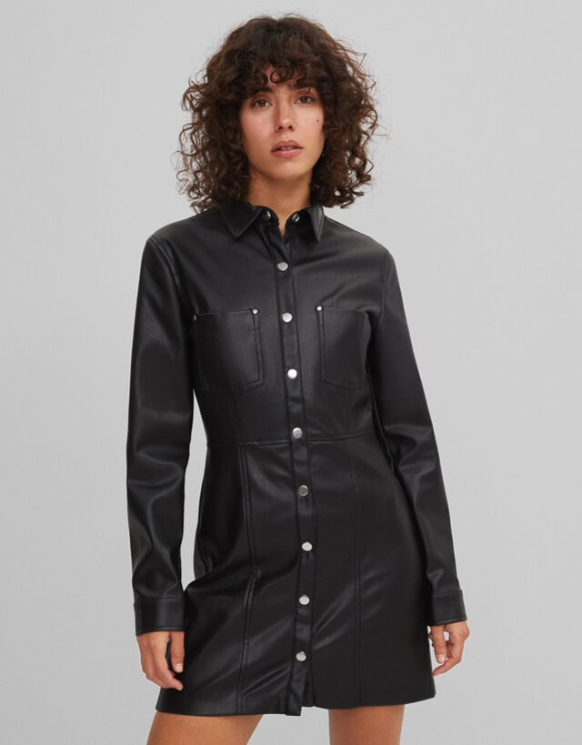 Short Faux Leather Dress Dresses Woman Bershka - Short Leather Dress Outfit Short Faux Leather Dress Dresses Woman Bershka - Short Leather Dress Outfit