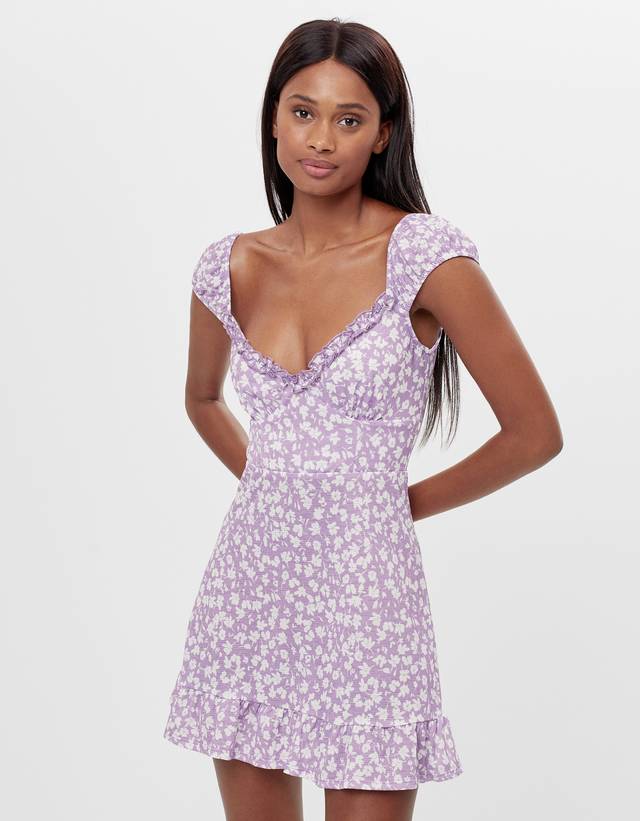 Ruffled printed dress - Woman | Bershka