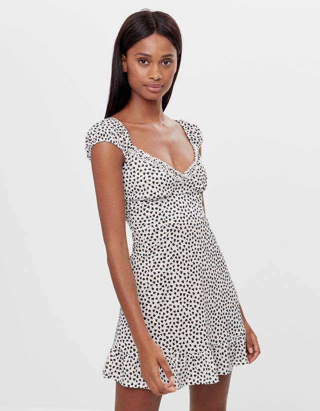Kleid Mit Print Und Volants Kleider Damen Bershka