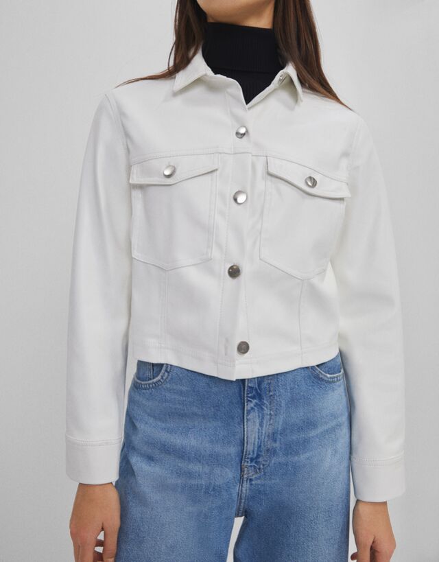 white leather jacket bershka