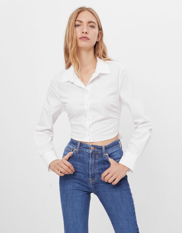 Poplin shirt with tied detail - Woman 