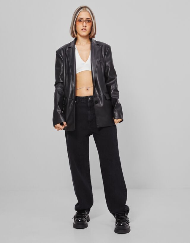 Faux leather blazer bershka clearance
