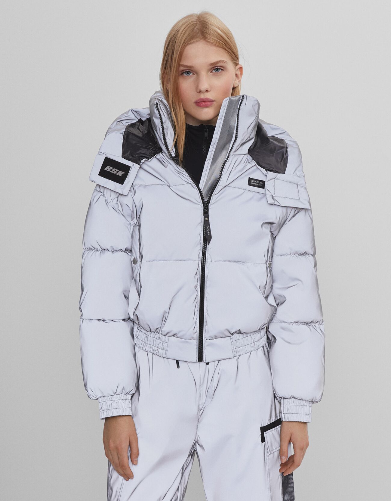 reflective print puffer jacket zara