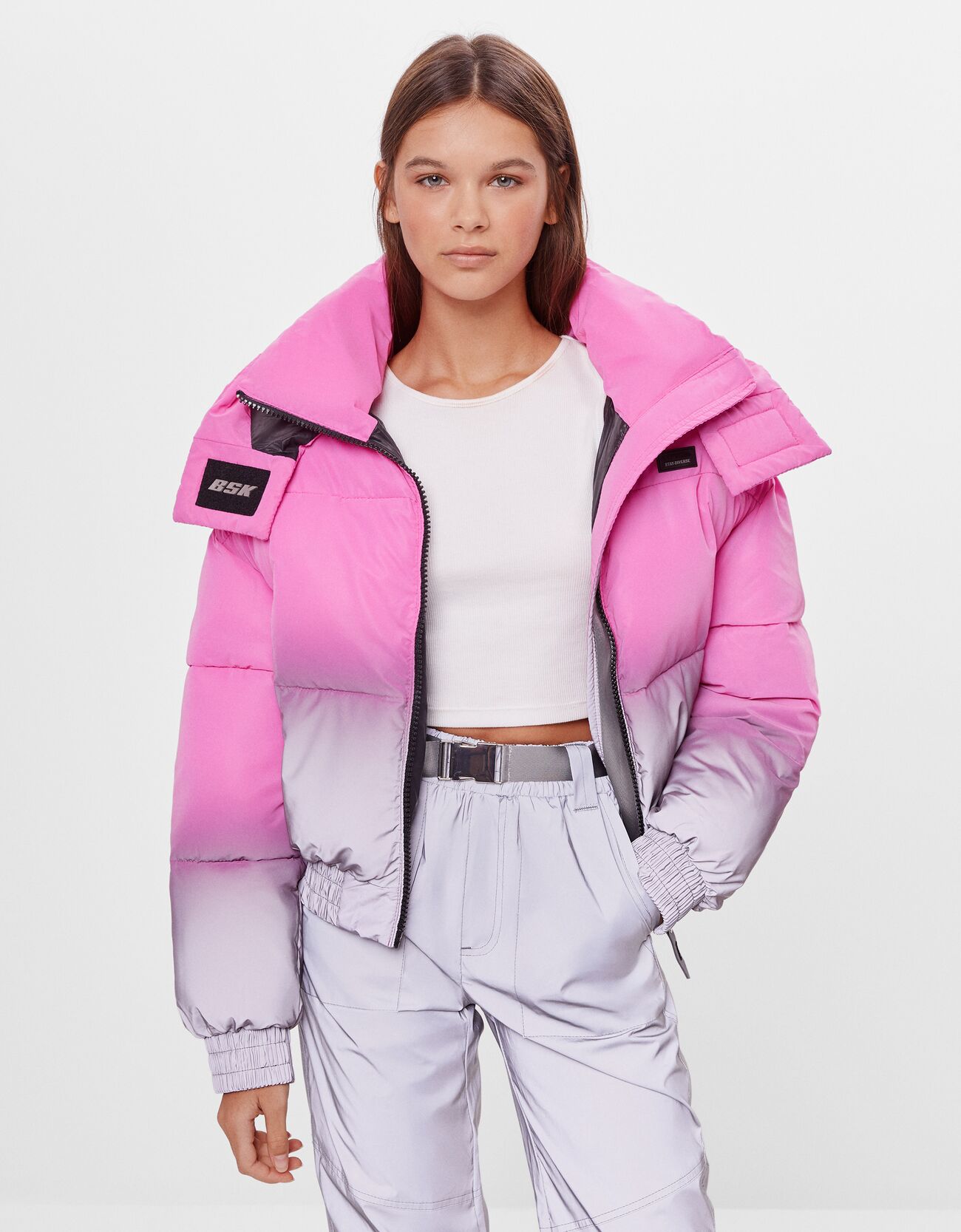 Reflective Puffer Jacket Coats Bershka Denmark