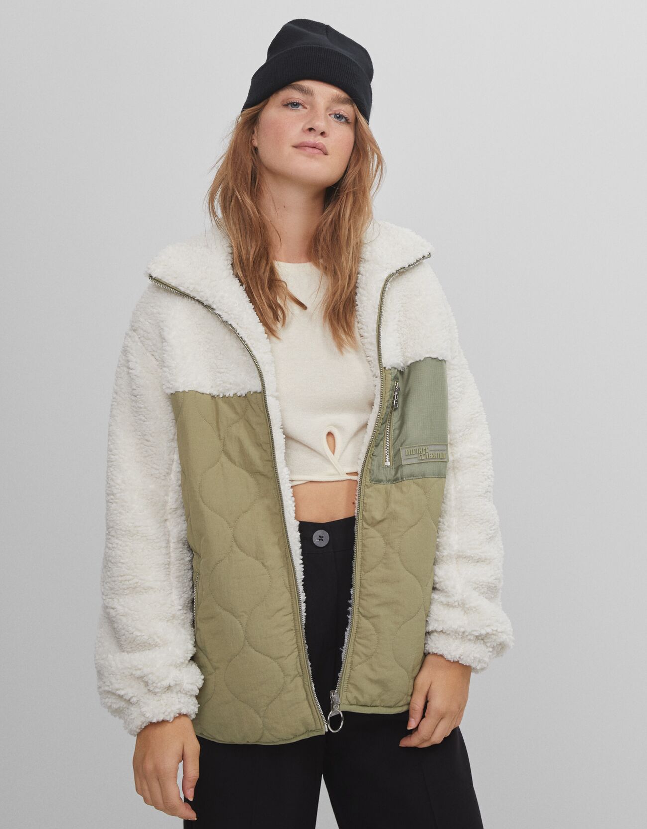 hooded faux shearling jacket