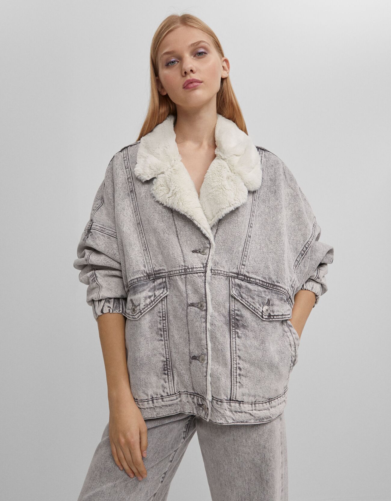 Denim jacket with faux shearling
