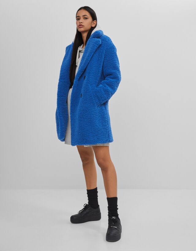 bershka blue teddy coat