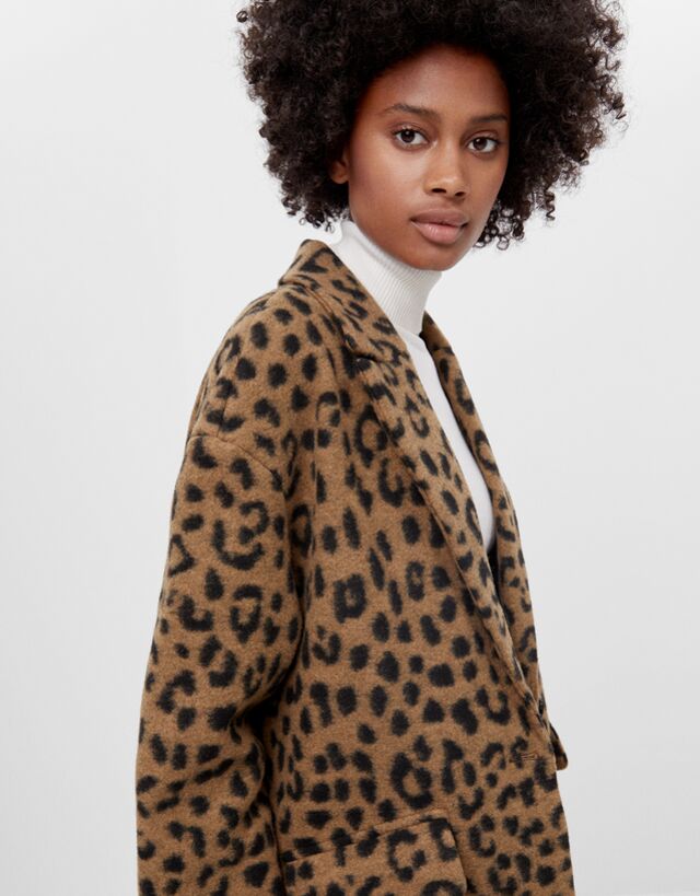 bershka leopard coat