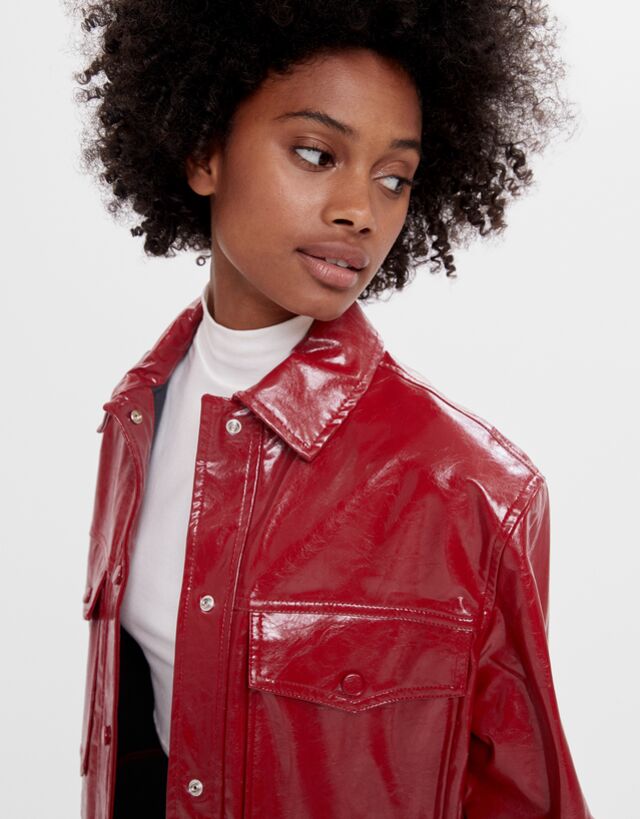 red leather jacket bershka