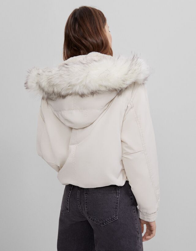 bershka fur hooded jacket