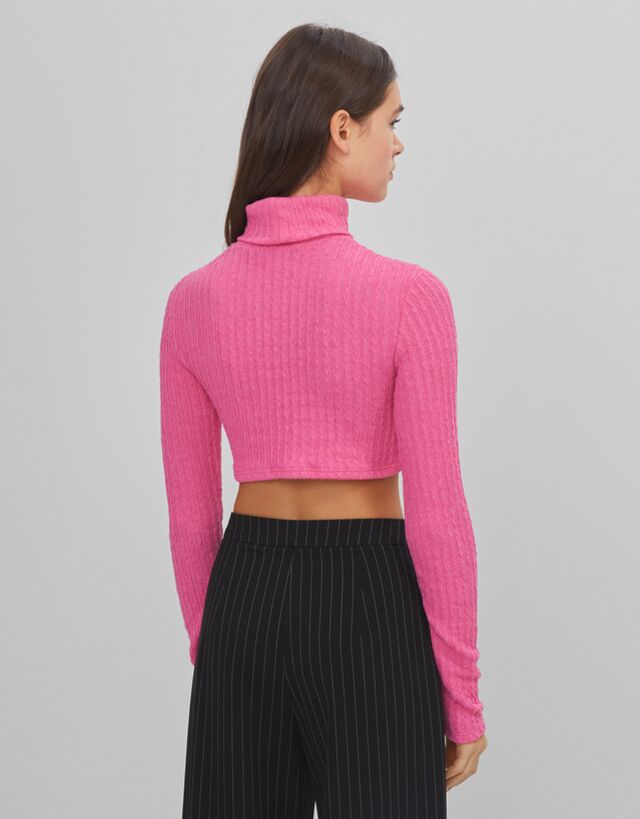 bershka cropped jacket with pocket in pink