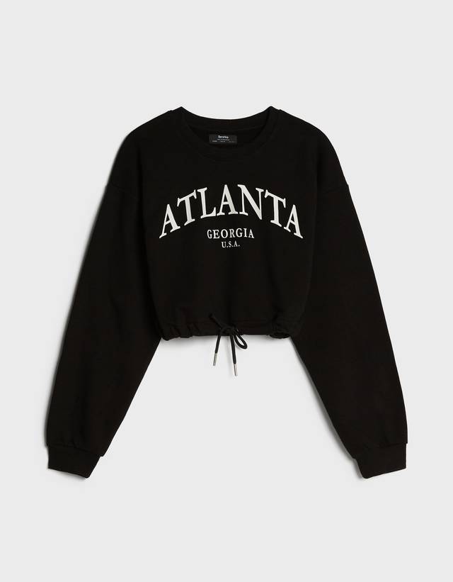 Drawstring sweatshirt with print - Oversized - Bershka Macau SAR / 澳門特別行政區