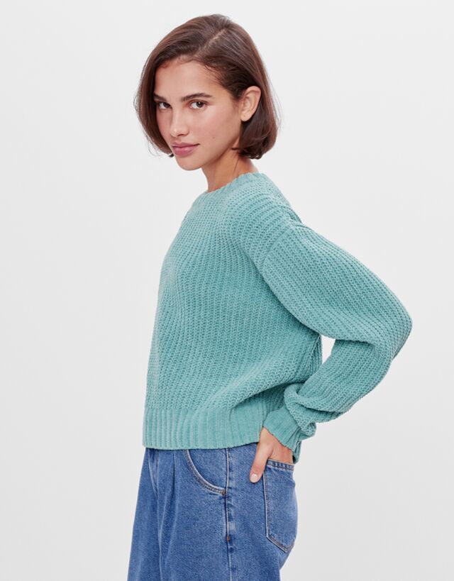 green chenille sweater