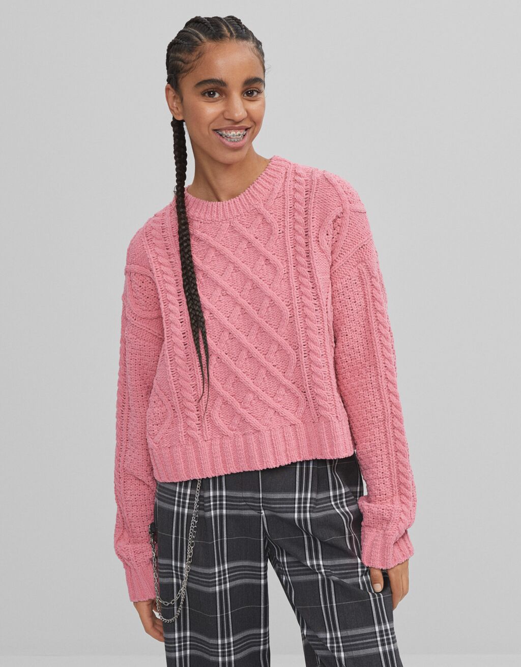 Cable-knit chenille sweater - Knitwear and sweatshirts - Woman