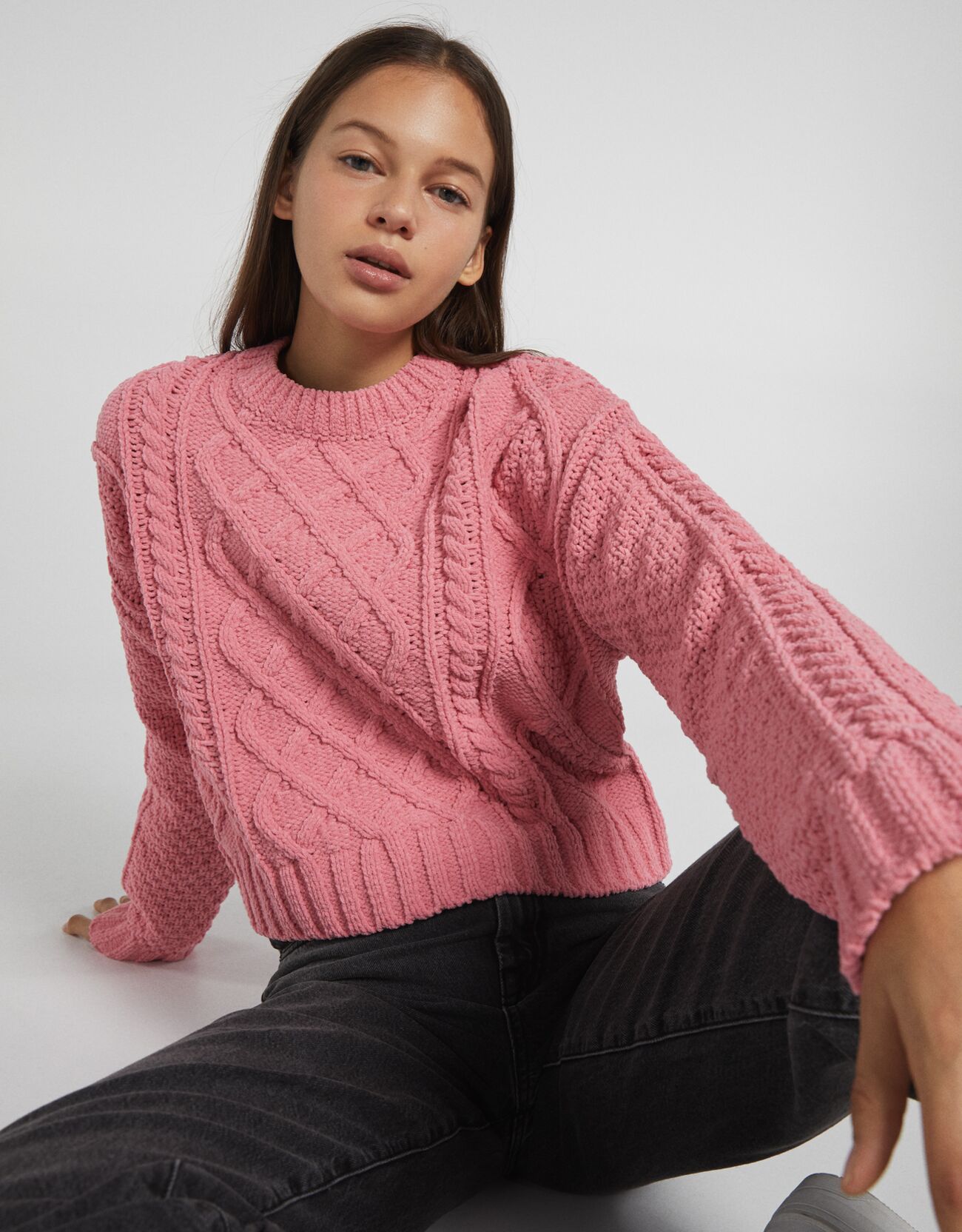 chenille cable knit sweater
