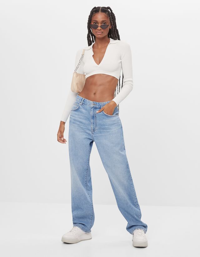 bershka cropped polo sweater