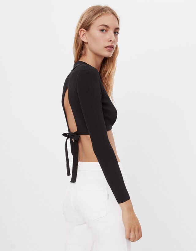 bershka cropped polo sweater