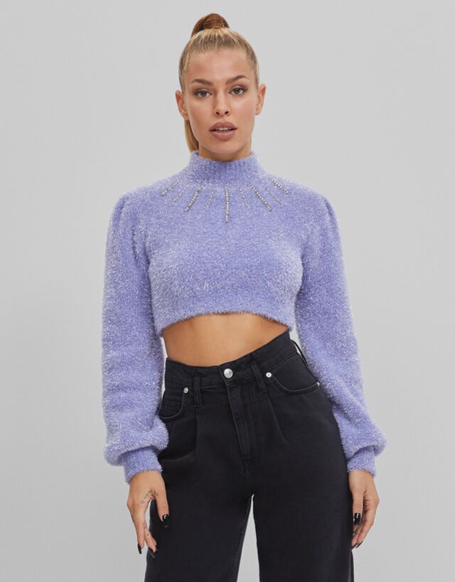 Cropped faux fur sweater with 