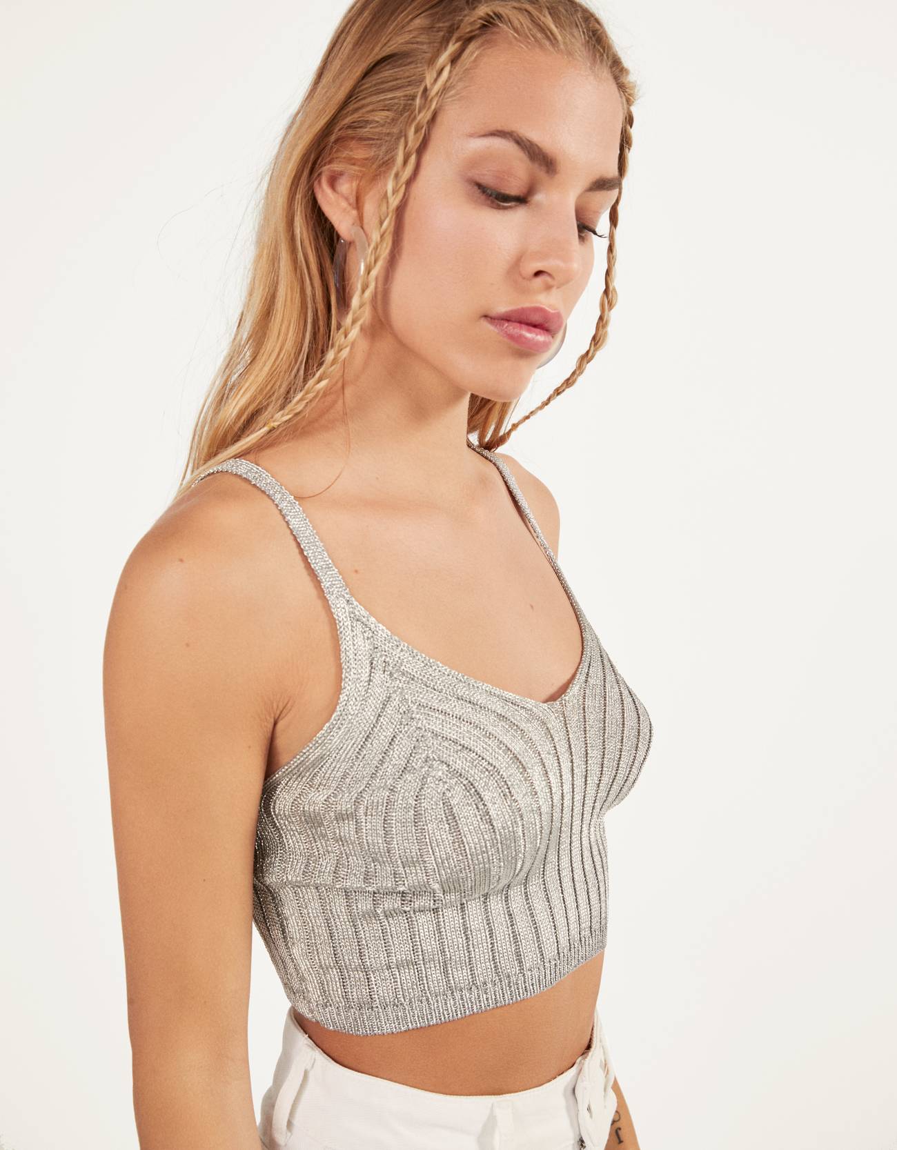 Metallic knit top - Jackets - Bershka Italy