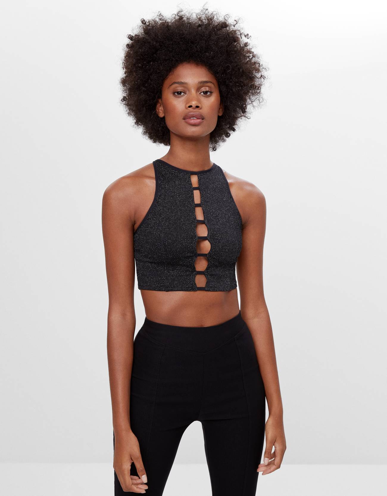 Metallic Strappy Top Crop Bershka Sweden