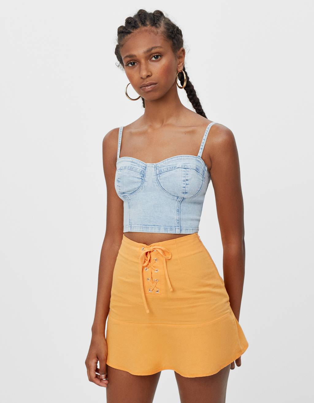 Denim corset top - CLOTHING - Bershka 