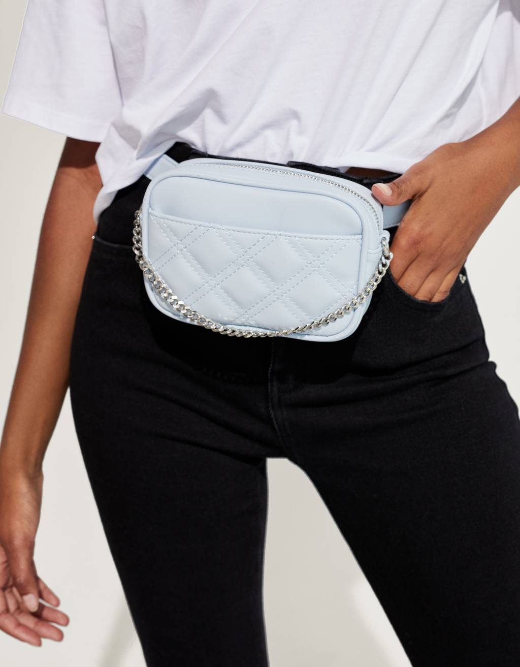 white quilted belt bag