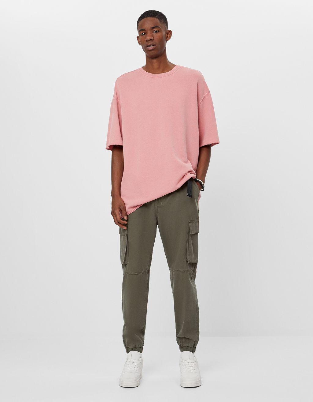 Belted cargo trousers - Denim - Bershka 