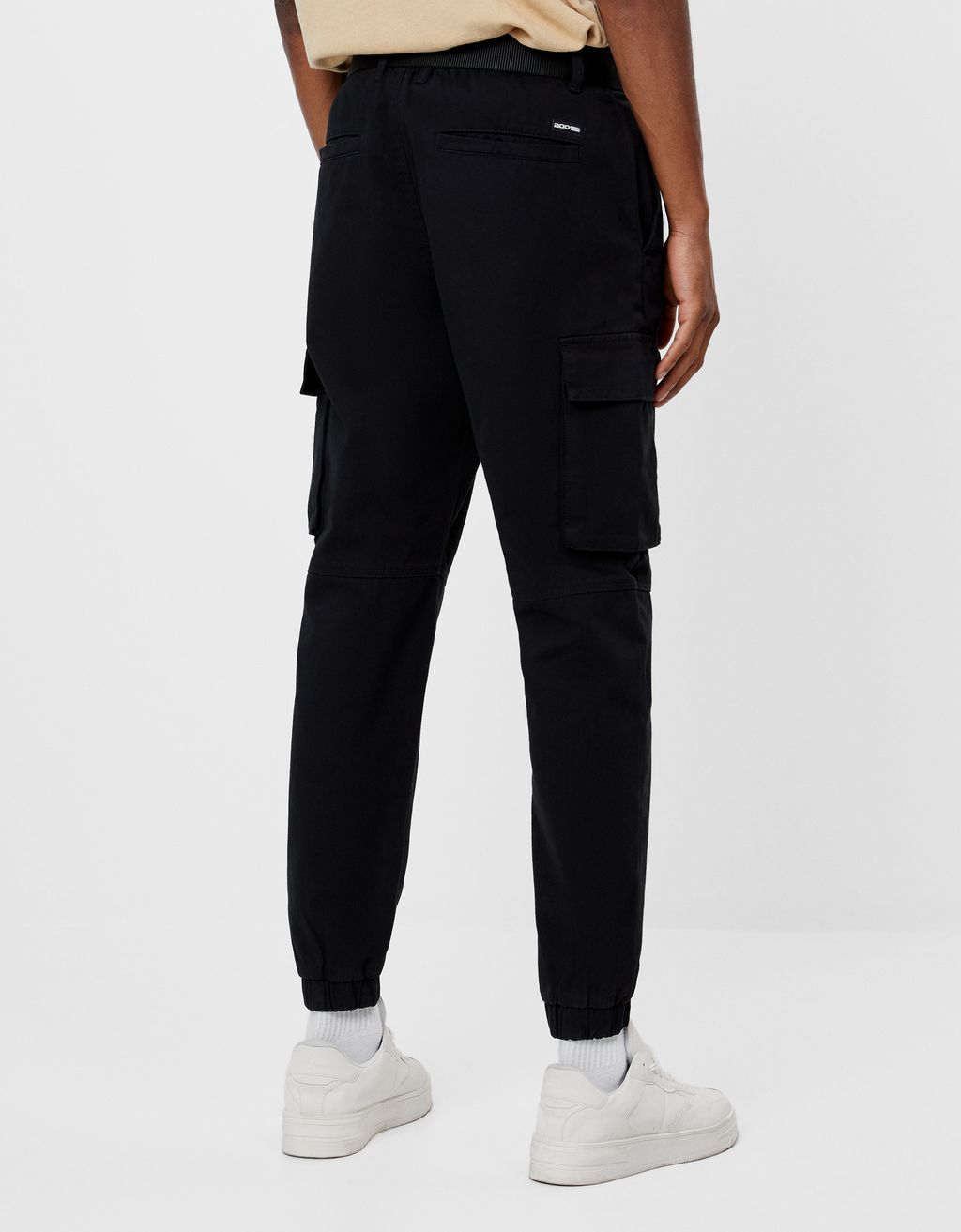 bershka belted cargo trousers in black