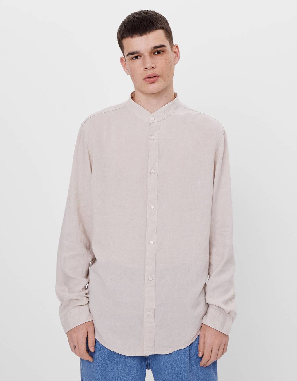 camisa cuello mao hombre primark