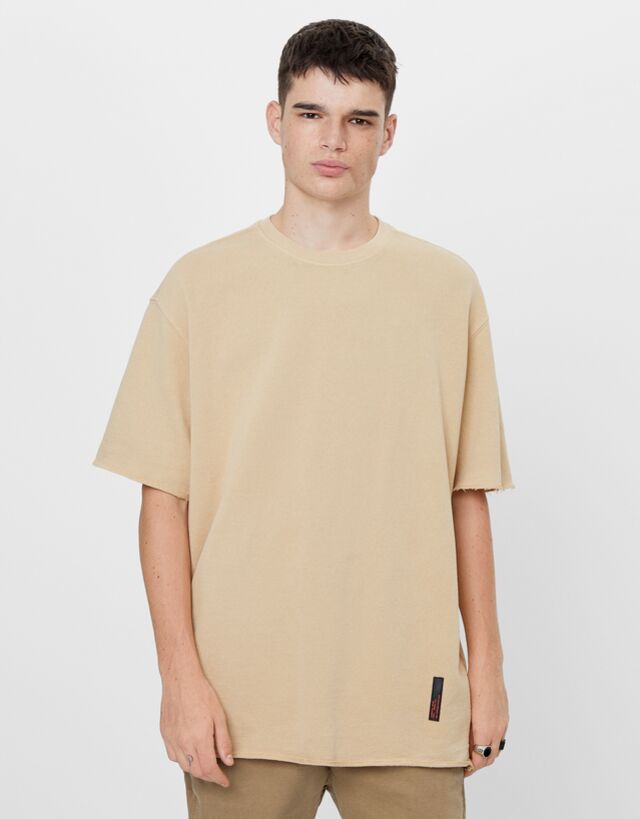 bershka jersey t shirt dress in khaki