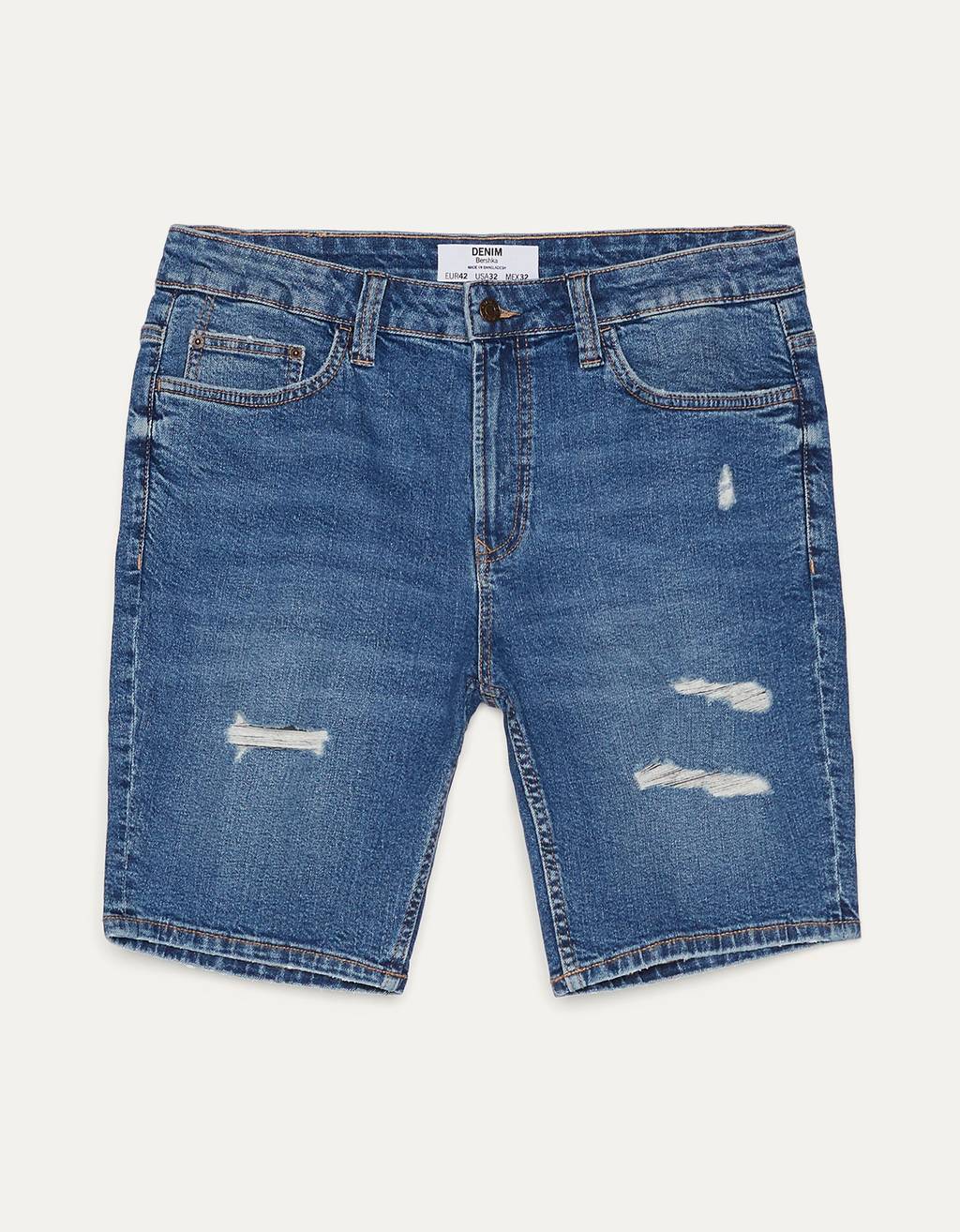 Skinny Fit denim Bermuda shorts 