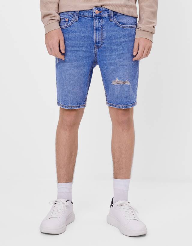 Skinny Fit denim Bermuda shorts 