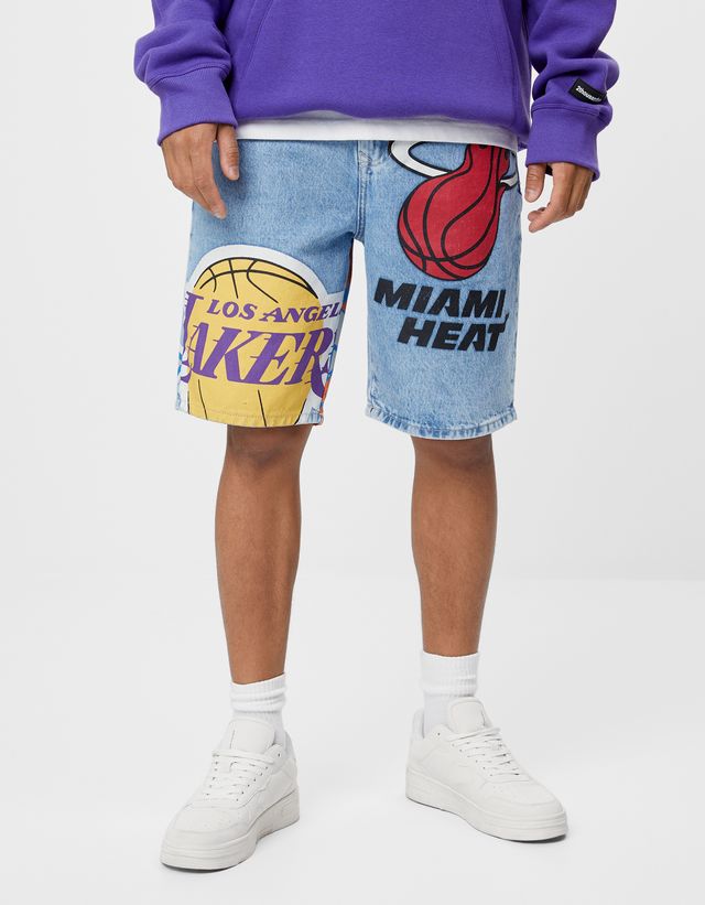 NBA denim Bermuda shorts - Denim - Man | Bershka
