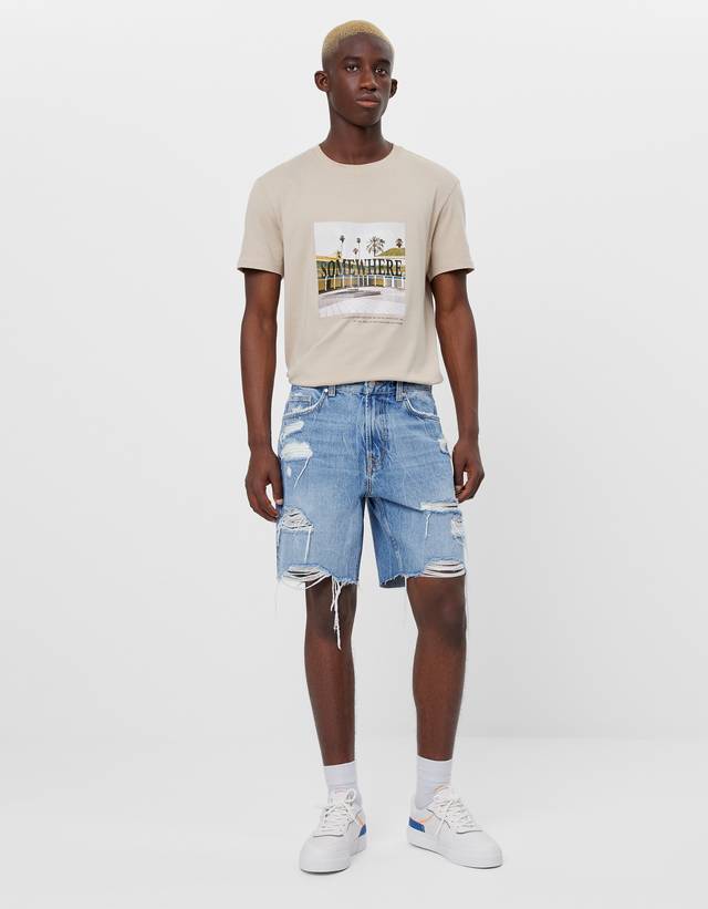Ripped denim Bermuda shorts - Shorts 