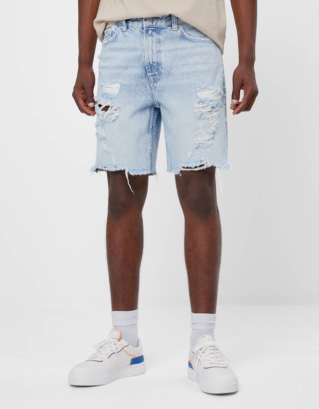 ripped denim bermuda shorts