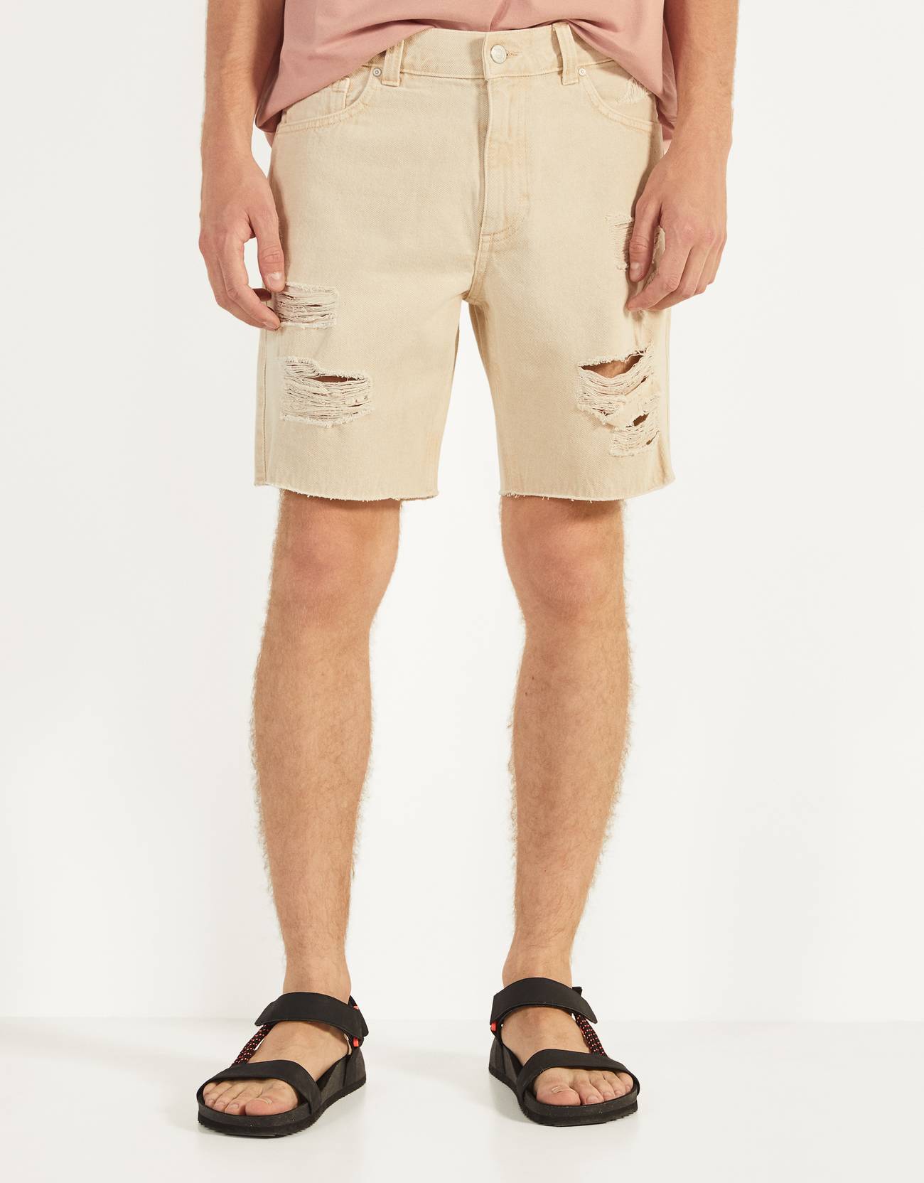 ripped denim bermuda shorts