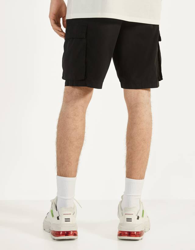 Kemerli Poplin Kargo Bermuda Sort Sort Erkek Bershka