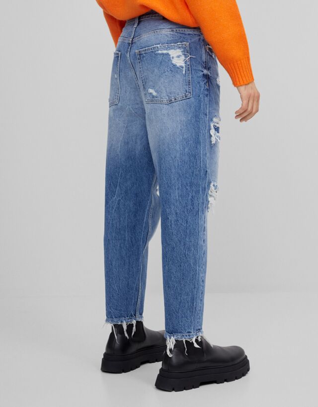 Yamali Loose Fit Jean Erkek Bershka