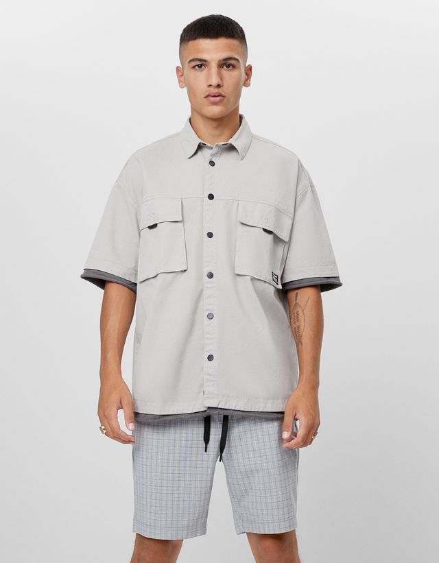 Penye Detayli Utility Ince Ceket Gomlek Erkek Bershka