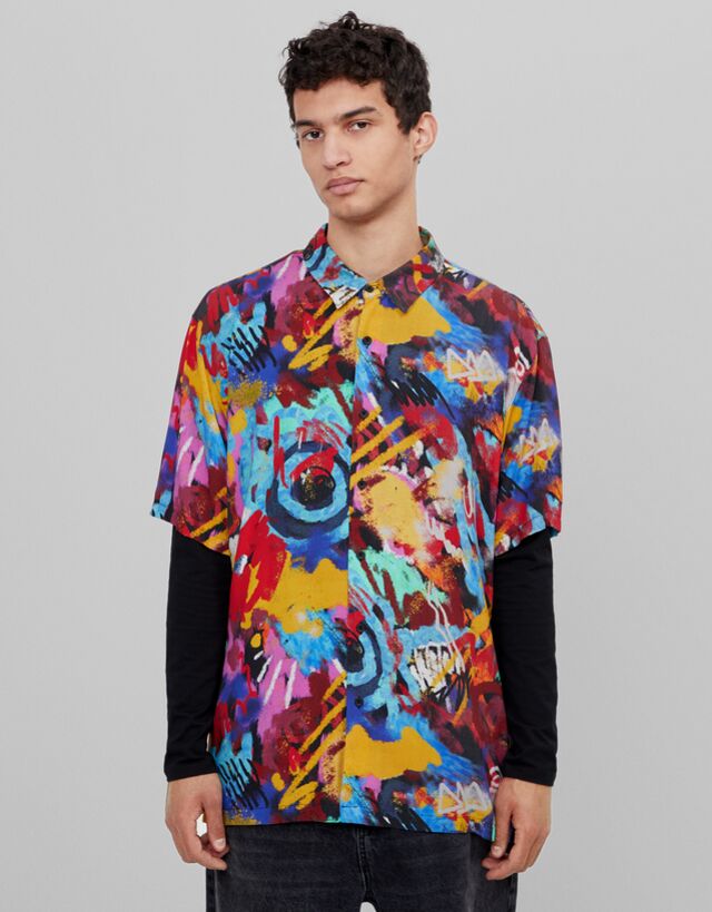 Hemd Mit Kurzen Armeln Und Print Neuheiten Herren Bershka