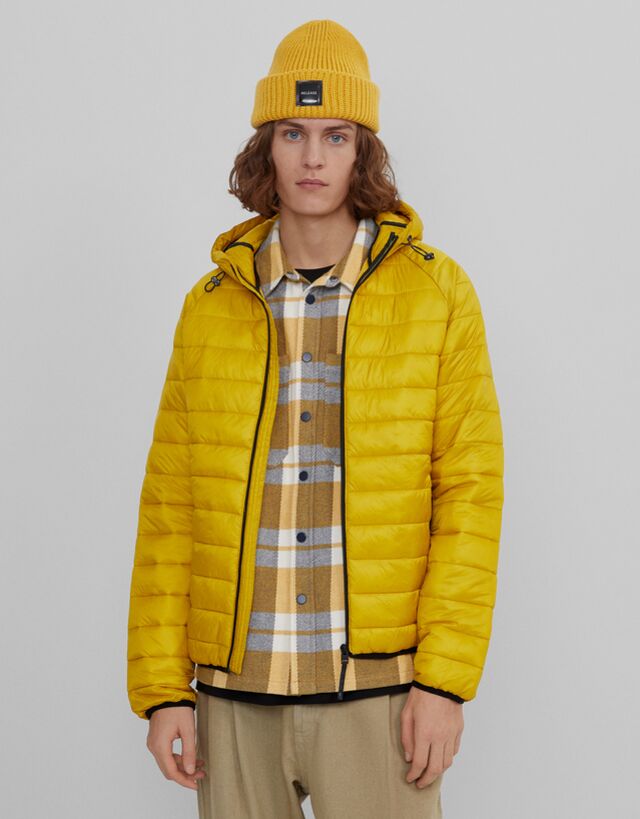 bershka hooded puffer jacket in black