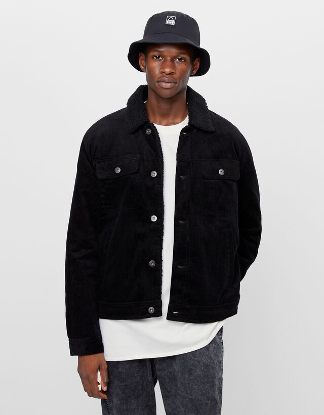 Corduroy and faux shearling trucker 