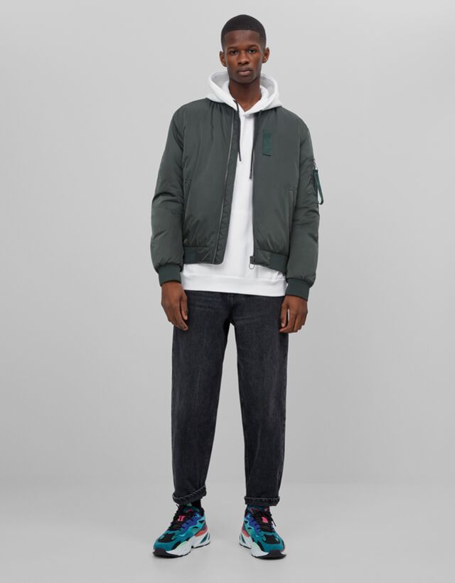 bomber jacket with hoodie underneath