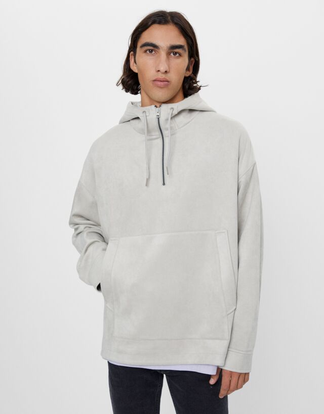 Faux Suede Sweatshirt With Pouch Pocket Jackets And Coats Man Bershka