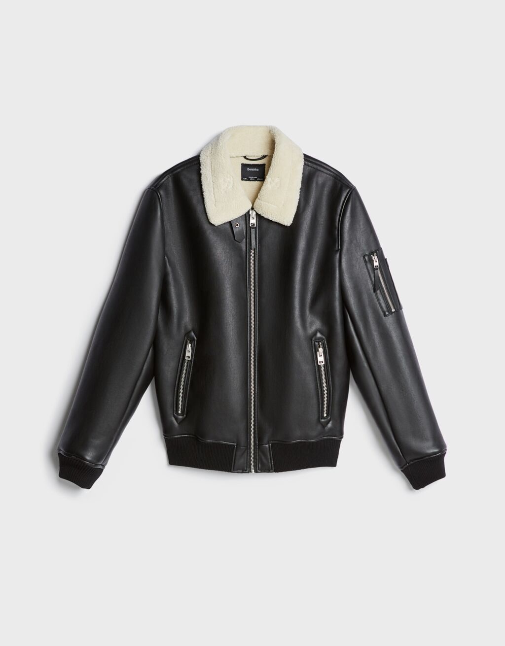 Faux leather aviator bomber jacket - Man | Bershka