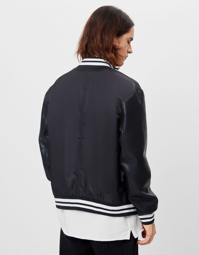 Faux leather baseball bomber jacket 