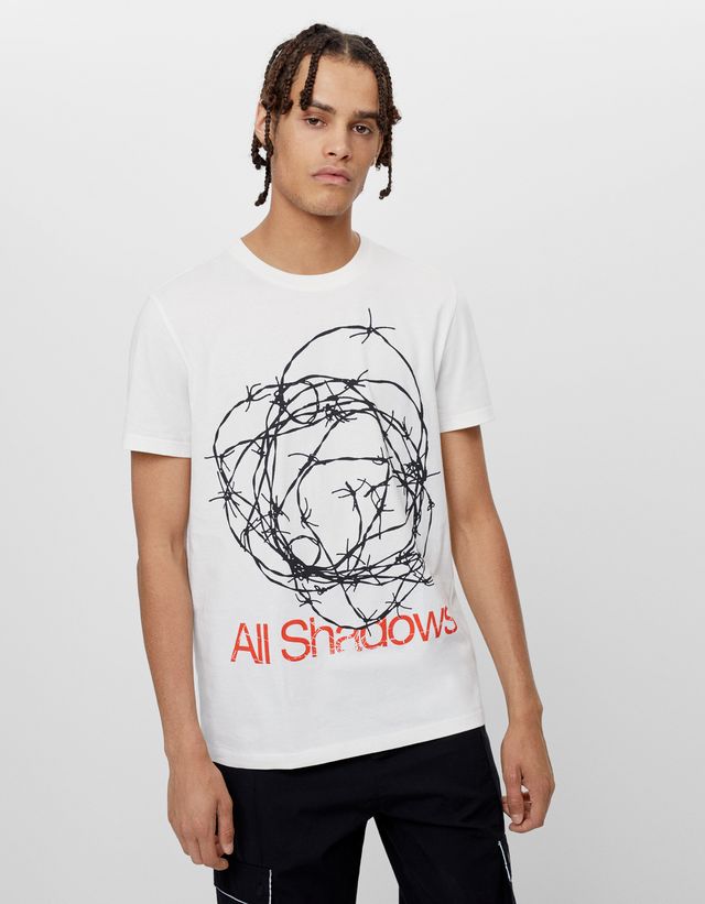 Camisetas | Camiseta Manga Corta Print Negro | Bershka Hombre – Acro Marco
