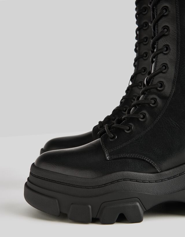 bershka lace up heeled boot in white