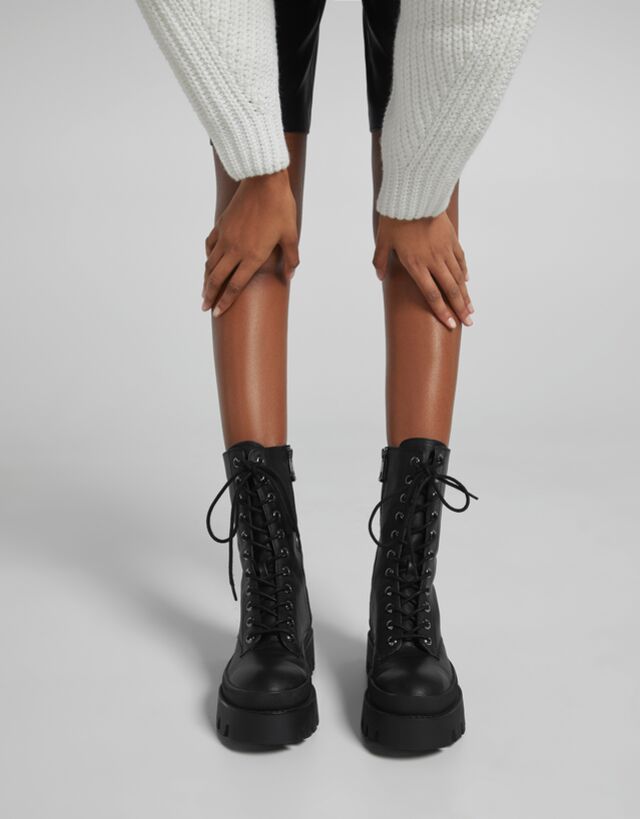 bershka platform heeled boot